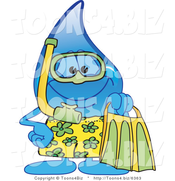 Vector Illustration of a Cartoon Water Drop Mascot in Snorkel Gear