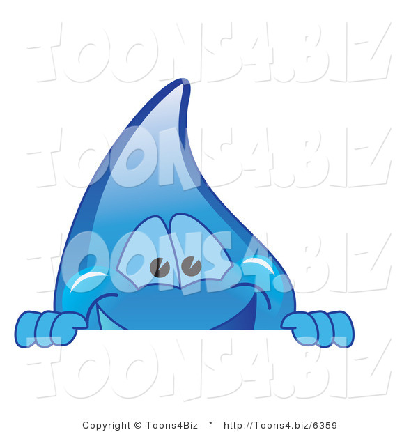 Vector Illustration of a Cartoon Water Drop Mascot Looking over a Blank Sign