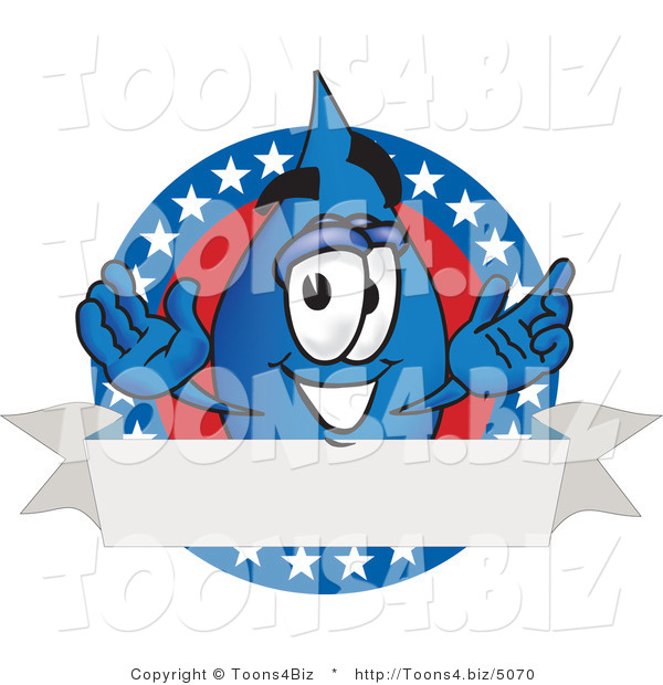 Vector Illustration of a Cartoon Water Drop Mascot on an American Themed Logo