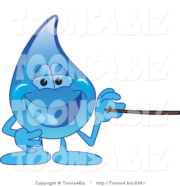 Vector Illustration of a Cartoon Water Drop Mascot Using a Pointer Stick