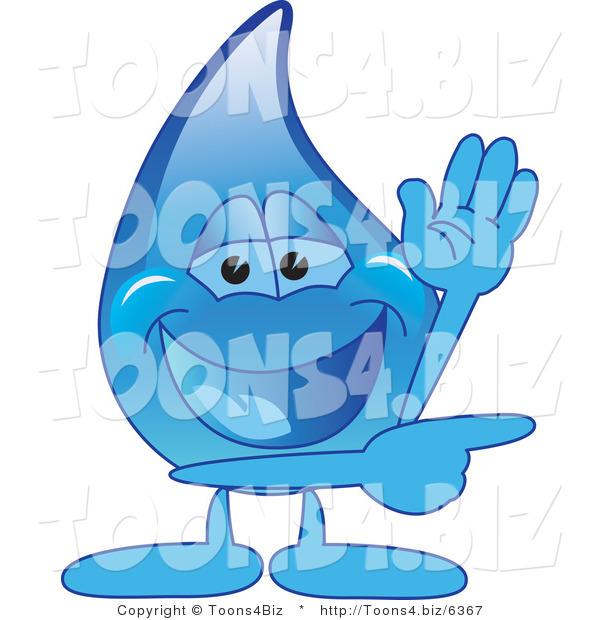 Vector Illustration of a Cartoon Water Drop Mascot Waving and Pointing