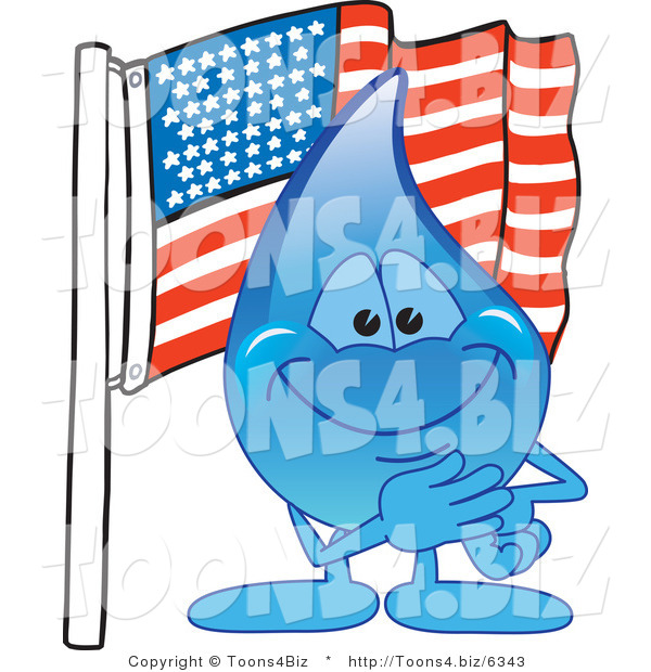 Vector Illustration of a Cartoon Water Drop Mascot with an American Flag