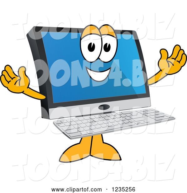 Vector Illustration of a Cartoon Welcoming PC Computer Mascot