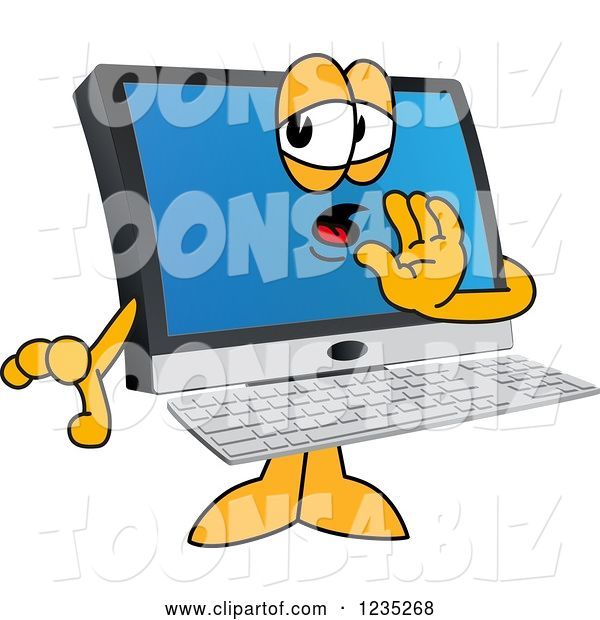 Vector Illustration of a Cartoon Whispering PC Computer Mascot