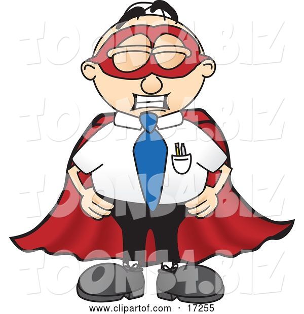Vector Illustration of a Cartoon White Businessman Nerd Mascot Dressed As a Super Hero