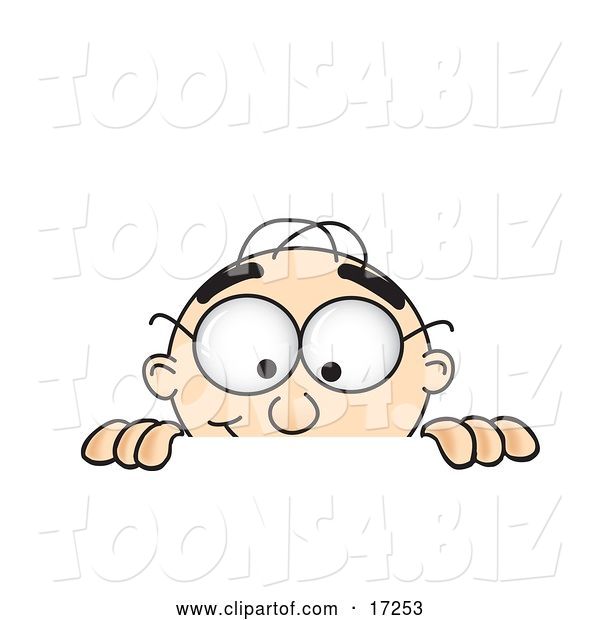 Vector Illustration of a Cartoon White Businessman Nerd Mascot Peeking over a Surface