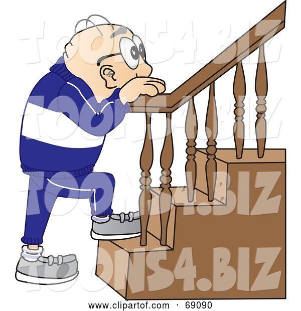Vector Illustration of a Cartoon White Male Senior Citizen Mascot Climbing Stairs
