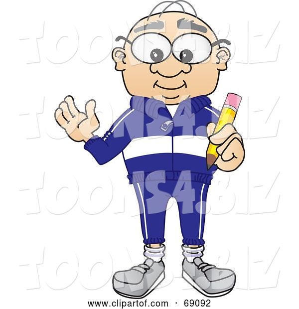 Vector Illustration of a Cartoon White Male Senior Citizen Mascot Holding a Pencil