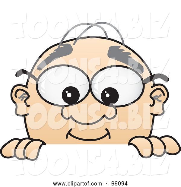 Vector Illustration of a Cartoon White Male Senior Citizen Mascot Looking over a Sign