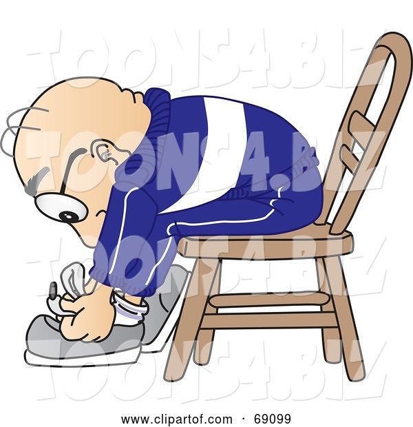 Vector Illustration of a Cartoon White Male Senior Citizen Mascot Tying His Shoe Laces