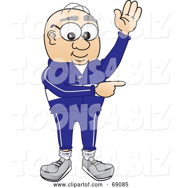 Vector Illustration of a Cartoon White Male Senior Citizen Mascot Waving and Pointing