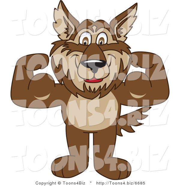 Vector Illustration of a Cartoon Wolf Mascot Flexing