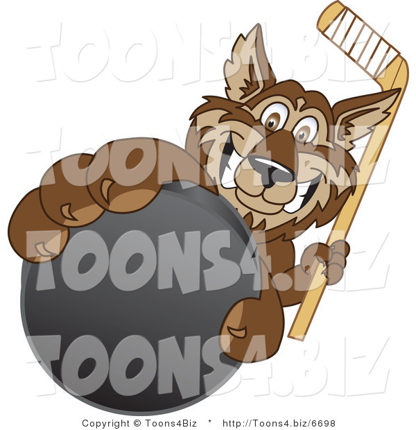 Vector Illustration of a Cartoon Wolf Mascot Grabbing a Hockey Puck