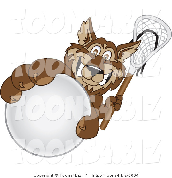 Vector Illustration of a Cartoon Wolf Mascot Grabbing a Lacrosse Ball