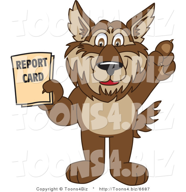 Vector Illustration of a Cartoon Wolf Mascot Holding a Report Card