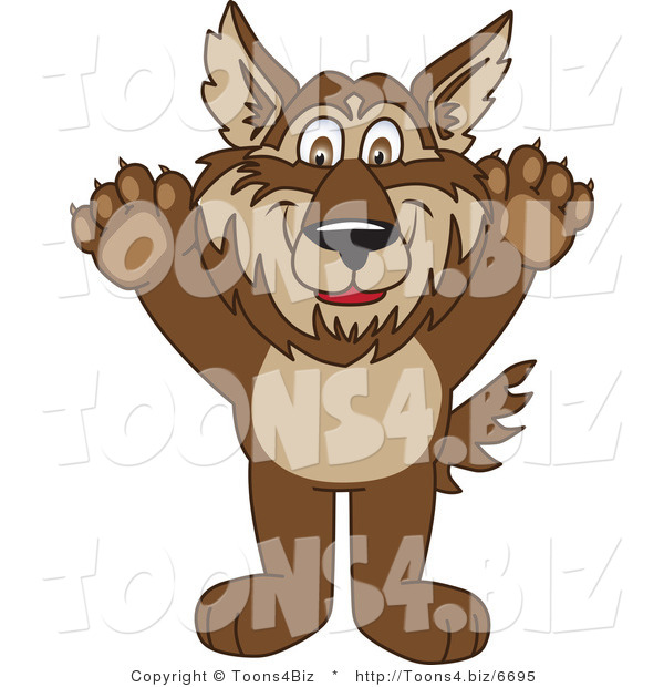Vector Illustration of a Cartoon Wolf Mascot Holding His Paws up