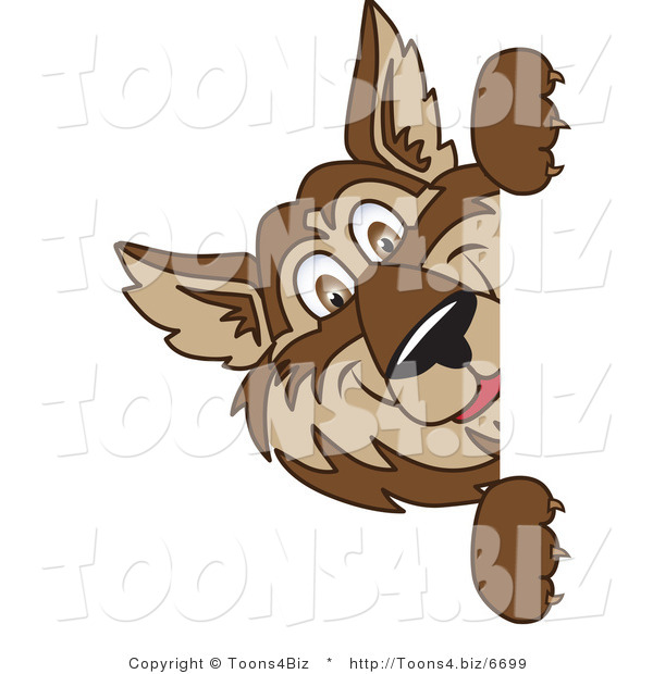 Vector Illustration of a Cartoon Wolf Mascot Looking Around a Blank Sign