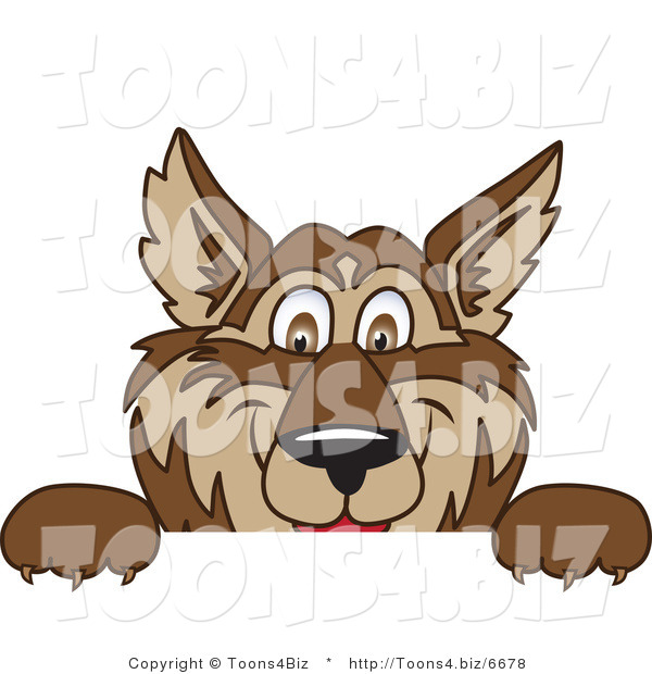 Vector Illustration of a Cartoon Wolf Mascot Looking over a Blank Sign
