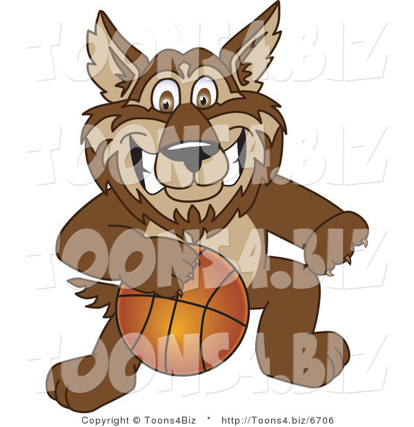 Vector Illustration of a Cartoon Wolf Mascot Playing Basketball