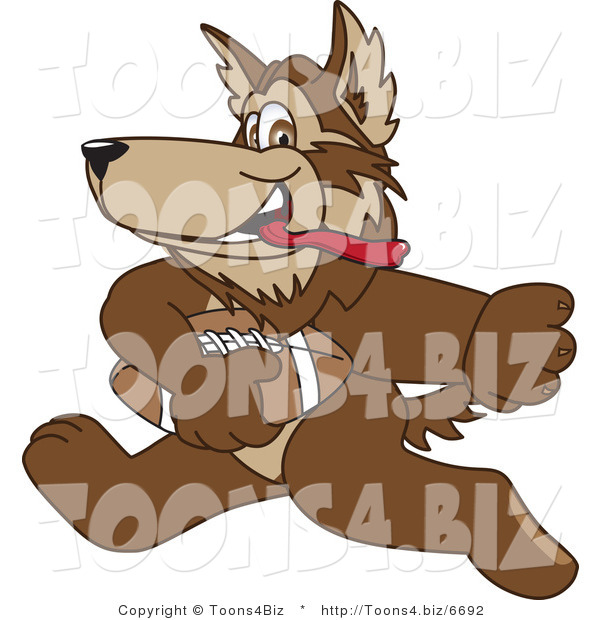 Vector Illustration of a Cartoon Wolf Mascot Playing Football