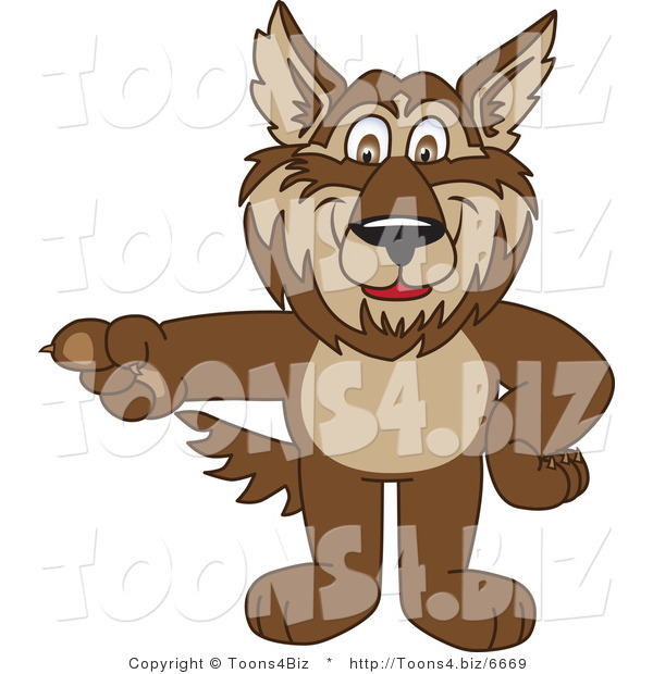 Vector Illustration of a Cartoon Wolf Mascot Pointing Left