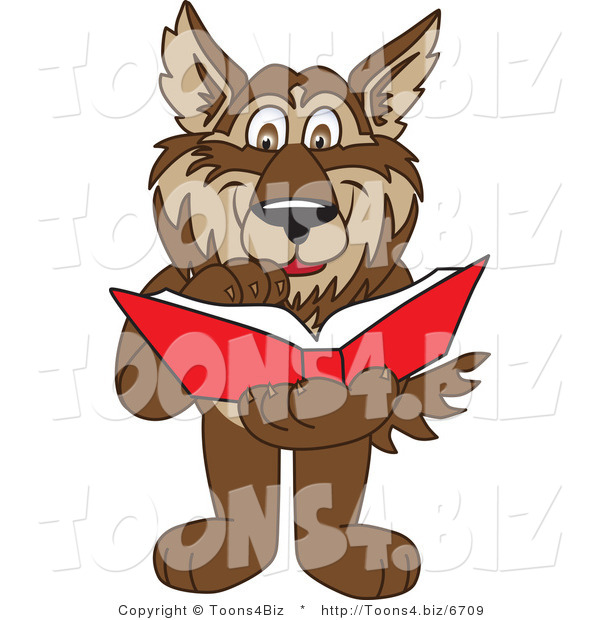 Vector Illustration of a Cartoon Wolf Mascot Reading a Book