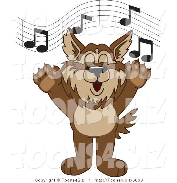 Vector Illustration of a Cartoon Wolf Mascot Singing