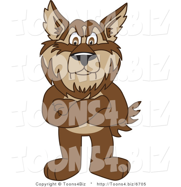 Vector Illustration of a Cartoon Wolf Mascot Standing with His Arms Crossed