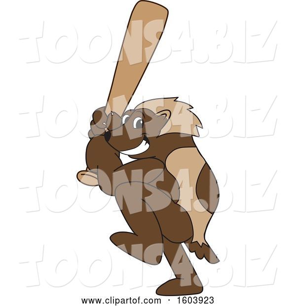 Vector Illustration of a Cartoon Wolverine Mascot Batting