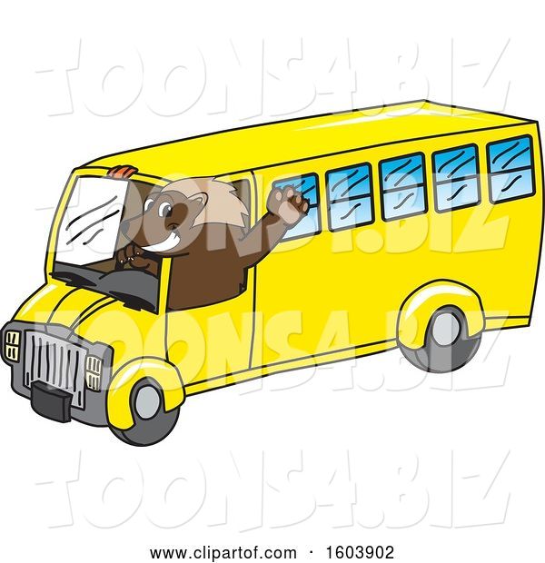 Vector Illustration of a Cartoon Wolverine Mascot Driving a School Bus
