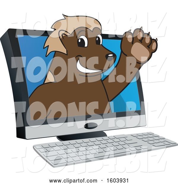 Vector Illustration of a Cartoon Wolverine Mascot Emerging from a Computer Screen