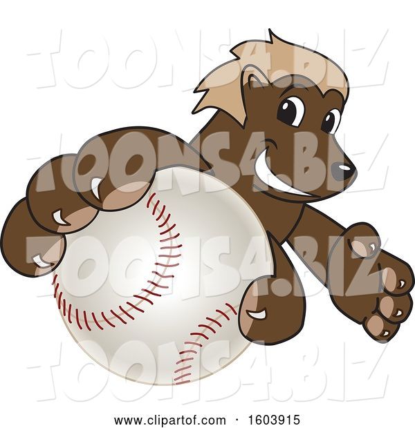Vector Illustration of a Cartoon Wolverine Mascot Grabbing a Baseball