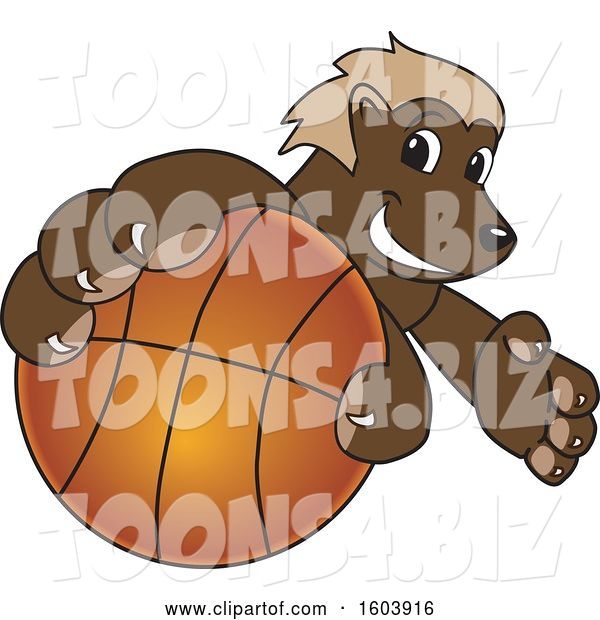 Vector Illustration of a Cartoon Wolverine Mascot Grabbing a Basketball