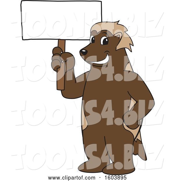 Vector Illustration of a Cartoon Wolverine Mascot Holding a Blank Sign