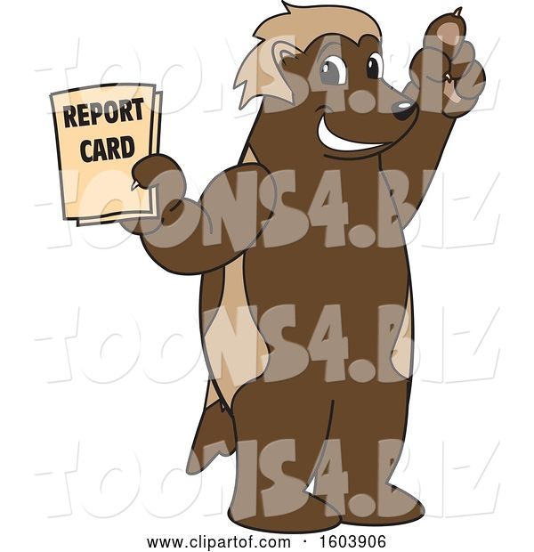 Vector Illustration of a Cartoon Wolverine Mascot Holding a Report Card
