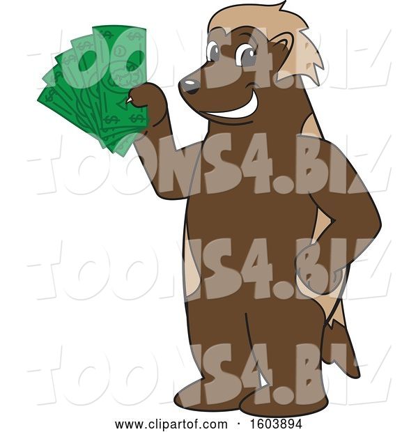 Vector Illustration of a Cartoon Wolverine Mascot Holding Cash Money