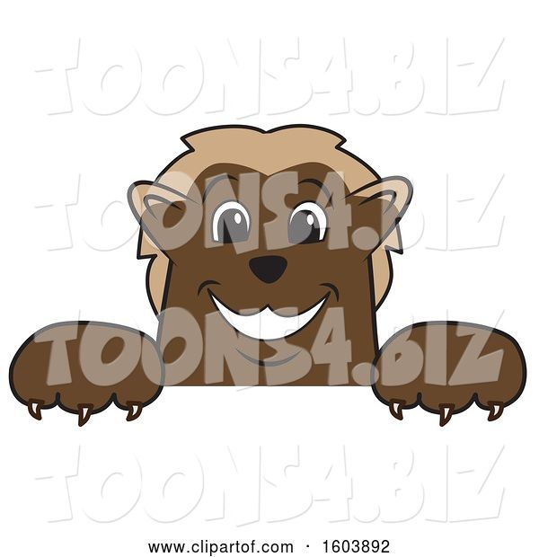 Vector Illustration of a Cartoon Wolverine Mascot over a Sign