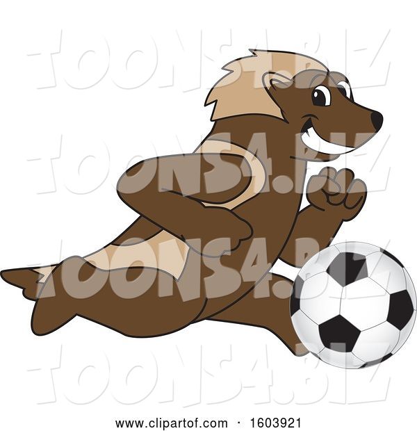Vector Illustration of a Cartoon Wolverine Mascot Playing Soccer
