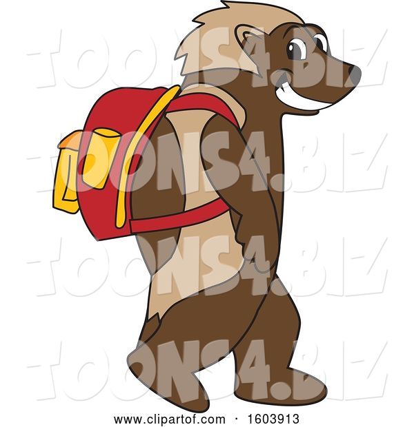 Vector Illustration of a Cartoon Wolverine Mascot Wearing a Backpack