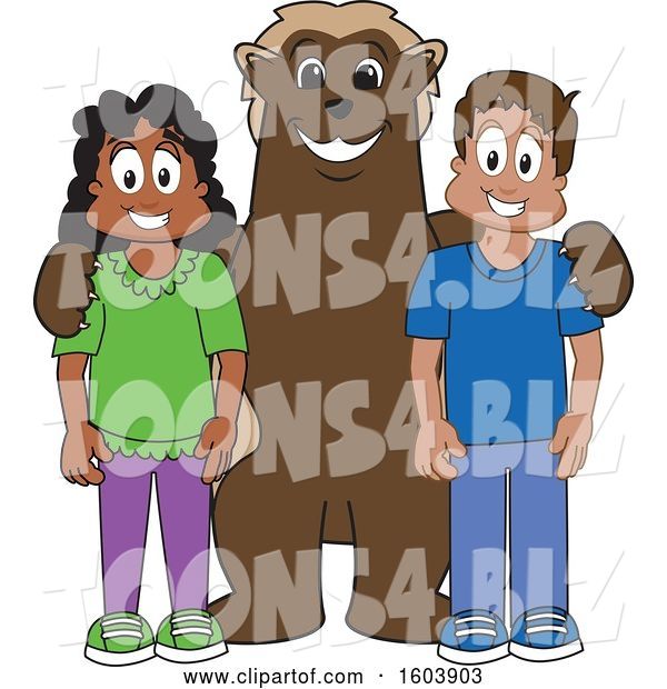 Vector Illustration of a Cartoon Wolverine Mascot with Students