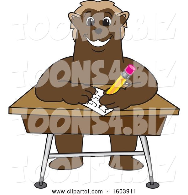 Vector Illustration of a Cartoon Wolverine Mascot Writing at a Desk