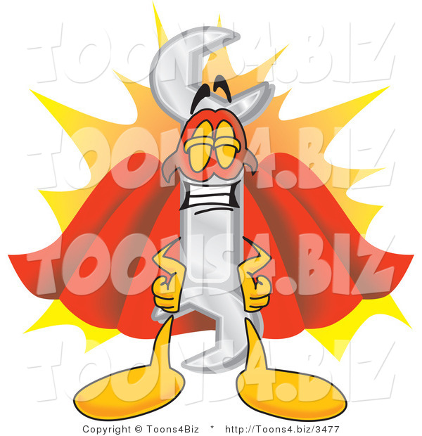 Vector Illustration of a Cartoon Wrench Mascot Dressed As a Super Hero