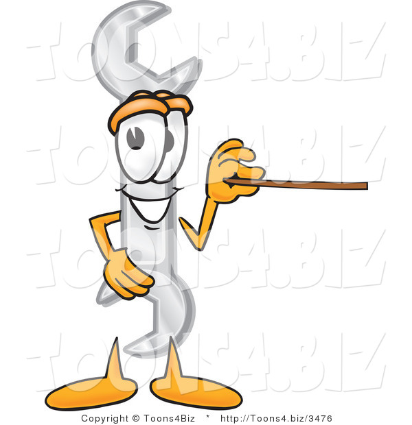 Vector Illustration of a Cartoon Wrench Mascot Holding a Pointer Stick