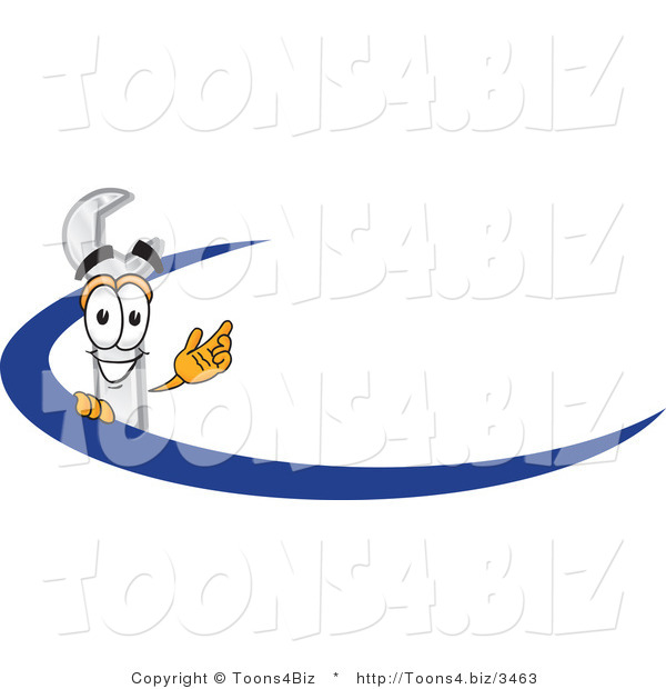 Vector Illustration of a Cartoon Wrench Mascot Logo with a Blue Dash