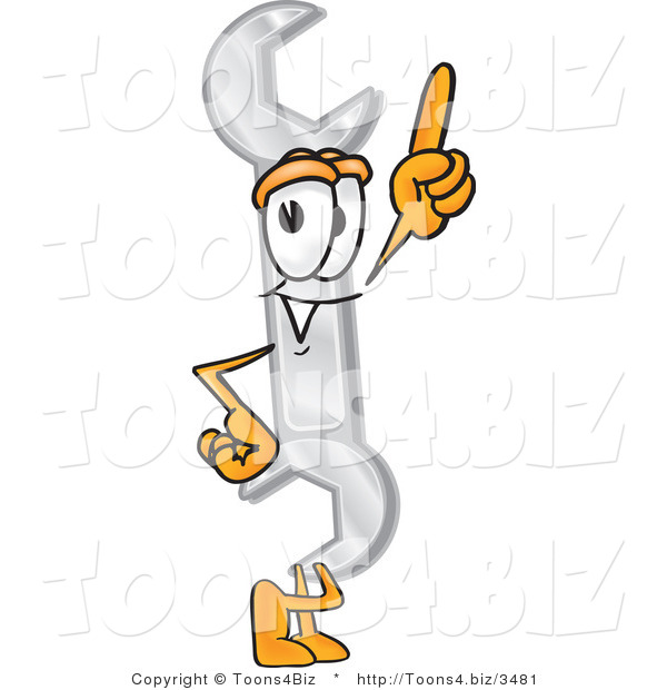Vector Illustration of a Cartoon Wrench Mascot Pointing Upwards