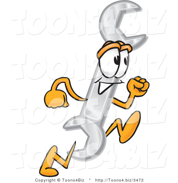 Vector Illustration of a Cartoon Wrench Mascot Running