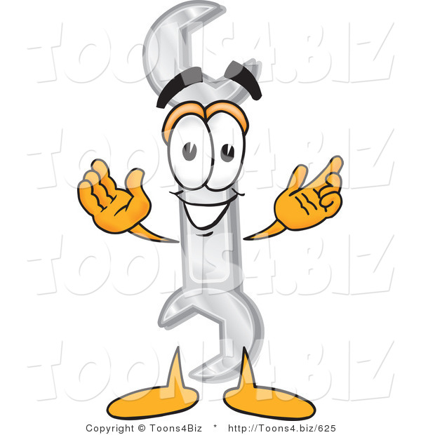 Vector Illustration of a Cartoon Wrench Mascot with Welcoming Open Arms