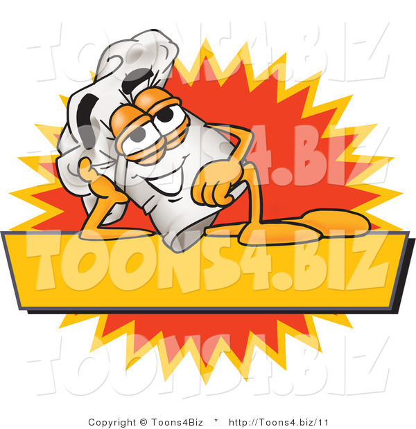 Vector Illustration of a Chef Hat Mascot Resting over a Blank Yellow Label