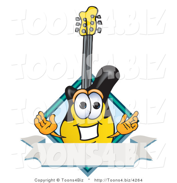 Vector Illustration of a Clipart Picture of a Guitar Mascot with a Blank Label