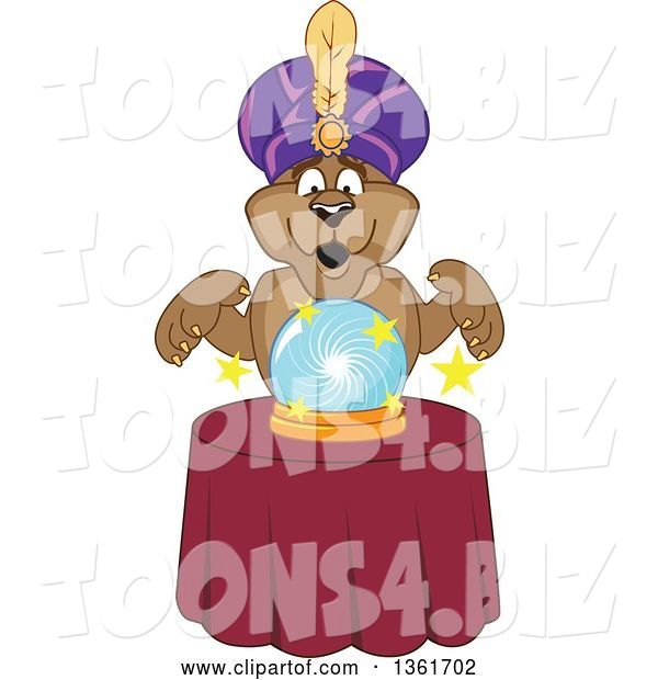 Vector Illustration of a Cougar School Mascot Fortune Teller Looking into a Crystal Ball, Symbolizing Being Proactive